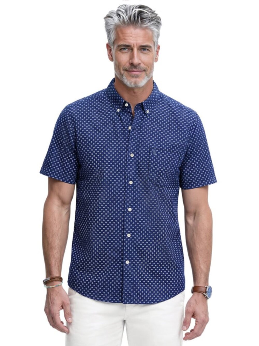 Izod BREEZE SHORT SLEEVE PRINTED BUTTON-DOWN SHIRT - TWILIGHT BLUE XXL